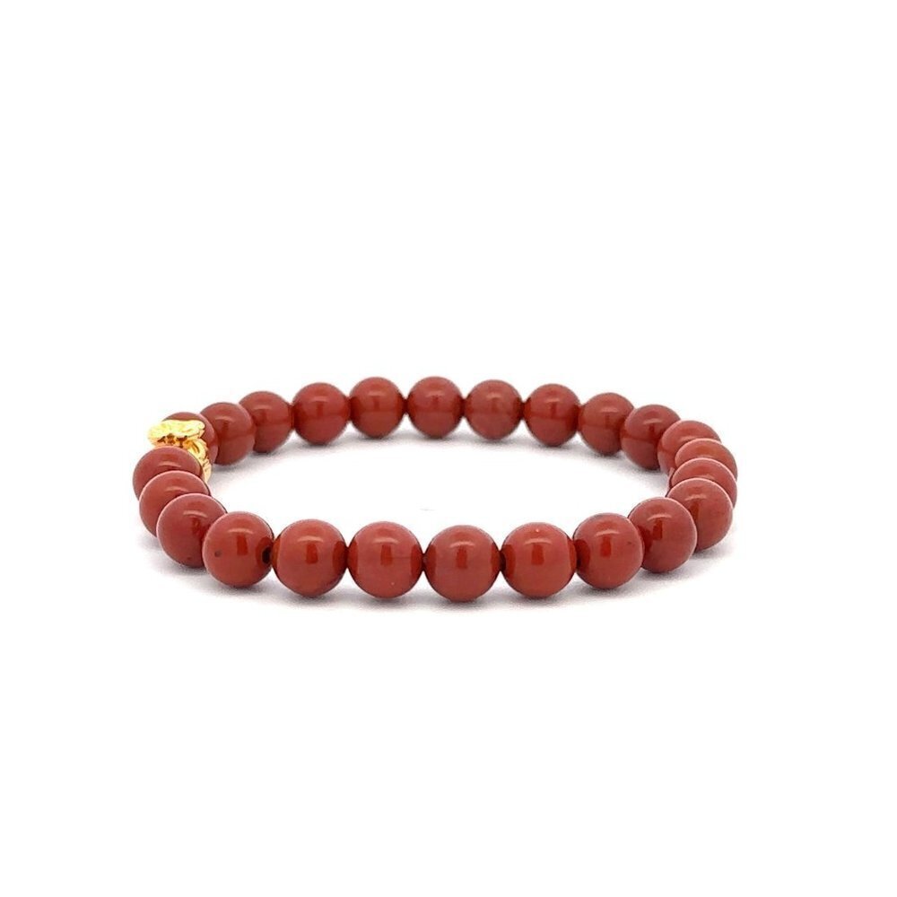 18K Gold Money Bag Red Jasper Gemstones 6mm Lucky Charm Elastic Bracelet - Picture 3 of 5